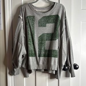 Free People Gray Sweatshirt with Green Number Print